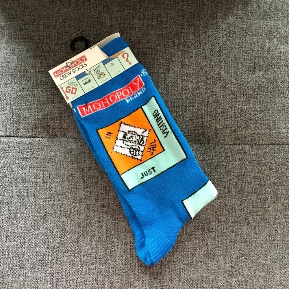 Novelty “Monopoly” Money Game Crew Socks, Blue, Green, Unisex